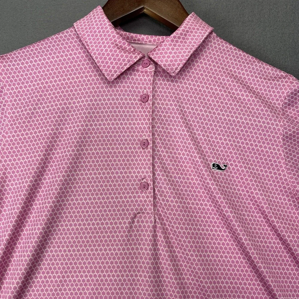 Vineyard Vines Polo Shirt Women Medium Top Performance Pink Tree Pattern *flaw*
